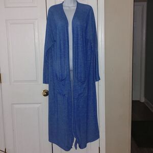 Lularoe  blue with white stripe open front long cardigan duster  Sz XL
